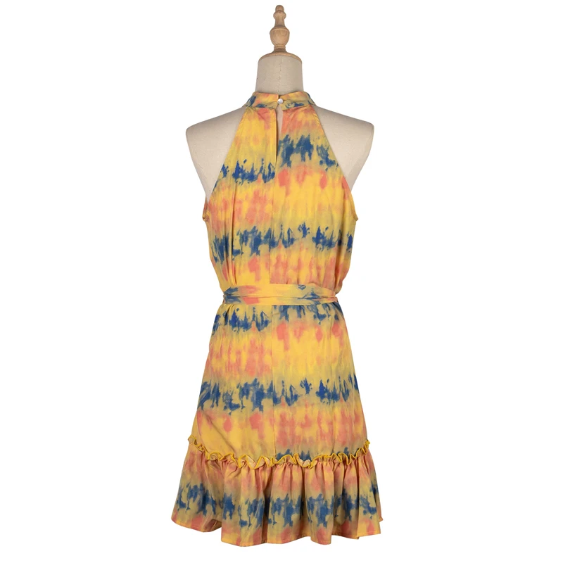 

Elegant Women's Dress Summer Sexy Mini Dress Halter Off Shoulder Sashes Ruffles Vintage Evening Party Dresses Vestidos Female