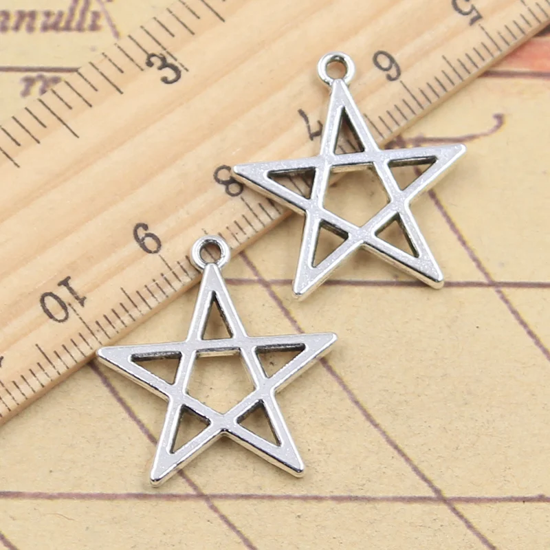 

10pcs Charms Hollow five-pointed Star 25x23mm Tibetan Silver Color Pendants Antique Jewelry Making DIY Handmade Craft