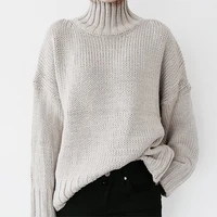 oversized knitted sweaters women autumn winter long sleeve high neck pullover female loose casual solid color sweater tops
