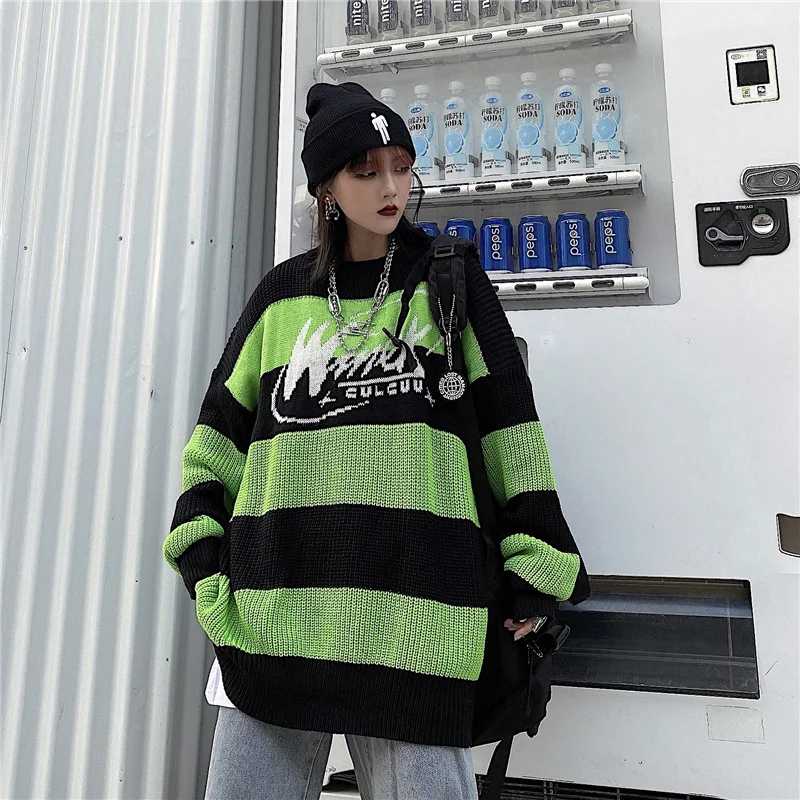 

Women's sweater stripe letter casual tops harajuku pullover autumn dropshipping vintage punk Hip hop streetwear Korean clothing