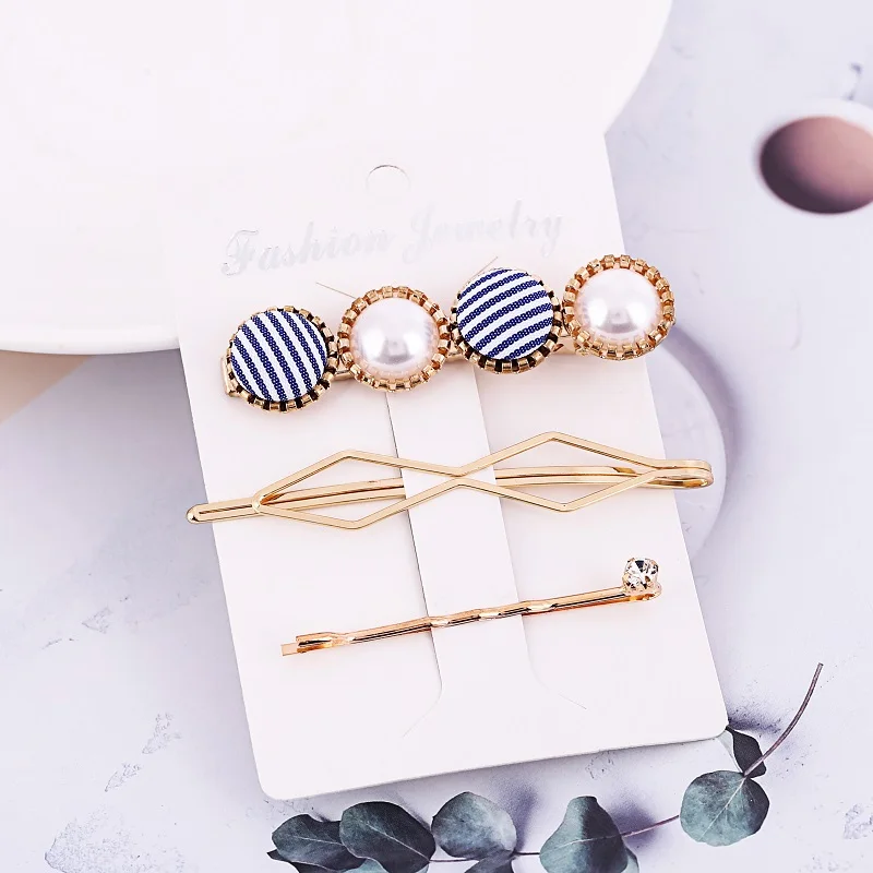 

3PCS/Set 2019 Fashion Korean Imitiation Pearl Hair Clip Button Hairband Bobby Pin Hairpin Accessories for Women Jewelry