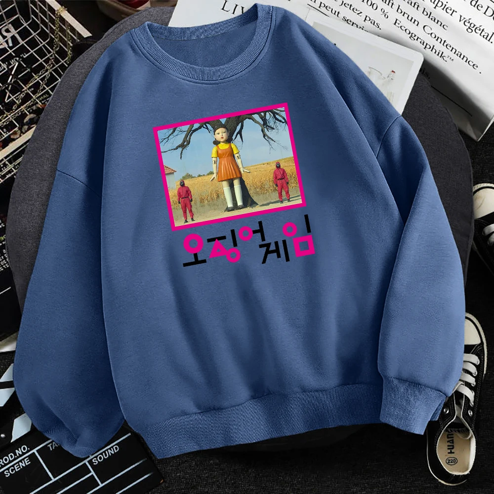 

Мужская толстовка с капюшоном и принтом игры кальмар, свободная толстовка с милыми персонажами из мультфильмов, Мужская модная повседневна...