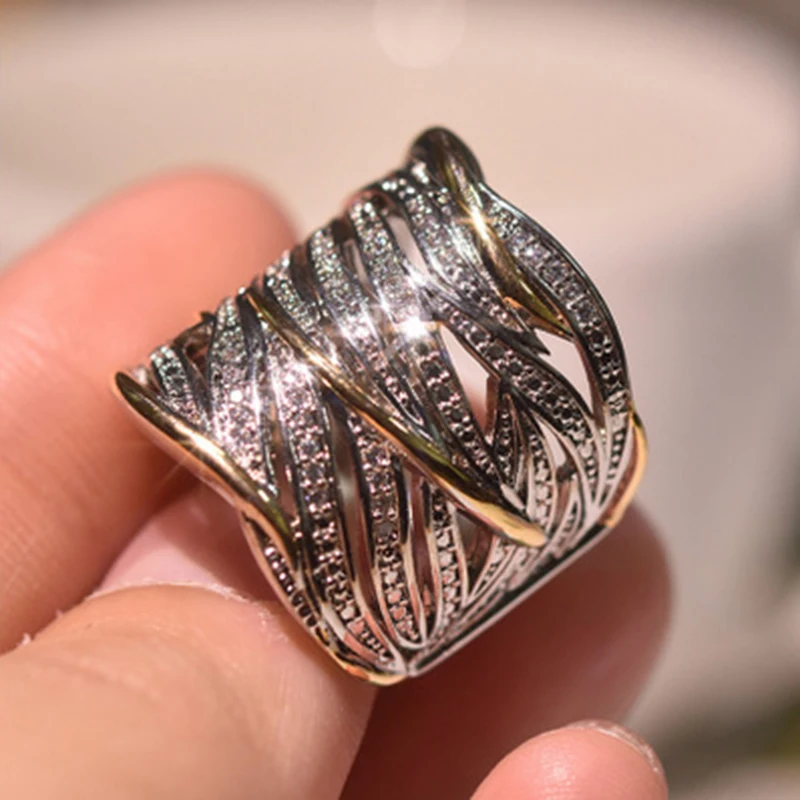 

Multi Layer Winding Zircon Rings For Men Women Luxury Wedding Band color Two Tone Crystal Finger Rings Bague Femme K5P371