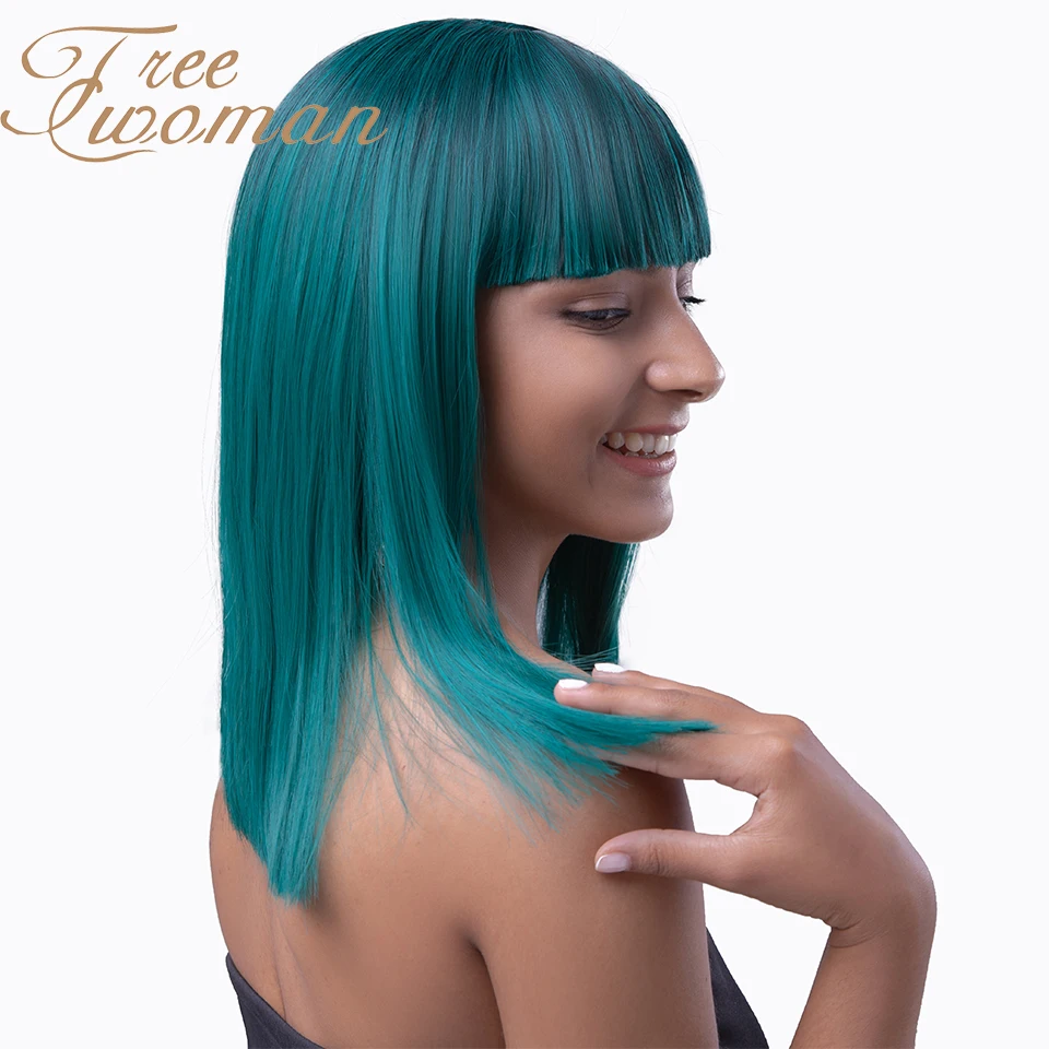 FREEWOMAN натуральный черный прямой синтетический парик с челкой парики средней