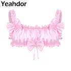 Мужской гладкий атласный бюстгальтер с оборками, эластичные Широкие бретельки, бюстгальтер без спинки, сексуальное нижнее белье для геев, нижнее белье Sissy