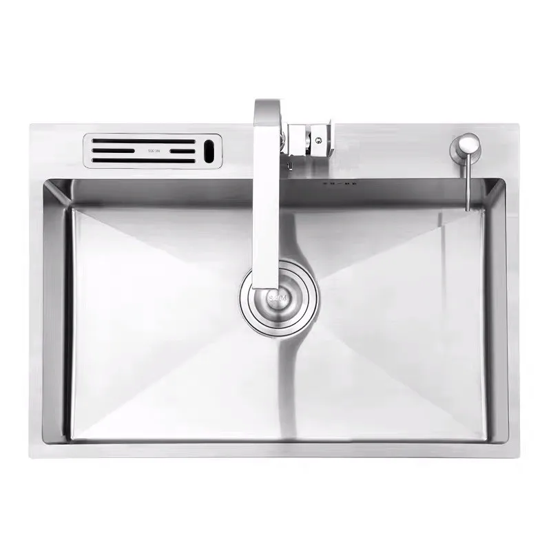 

304 Stainless Steel Kitchen Sink Handmade Sink Drop-in Topmount With Knife Holder 20 Gauge R10 Tight Radius Deep Single Big Bowl