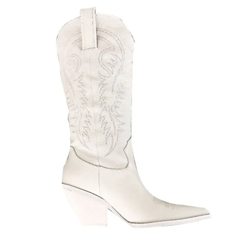 Женские сапоги до колена в западном стиле рыцарские боевые длинные с вышивкой