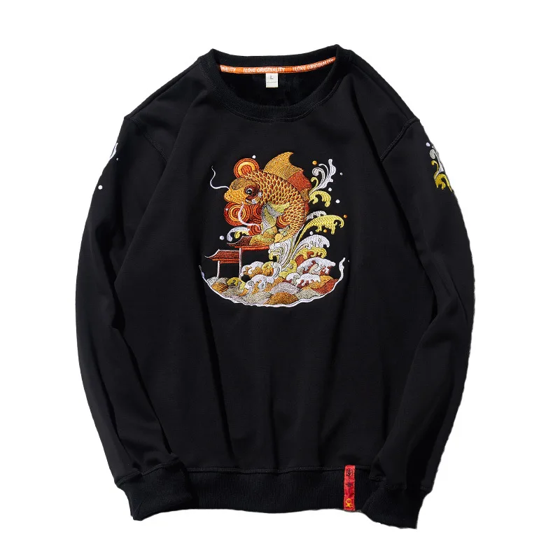 

2021 весенний японский топ с вышивкой карпа в стиле оверсайз, в стиле хип-хоп, хлопковый свитшот в стиле Харадзюку, зимний бархатный джемпер