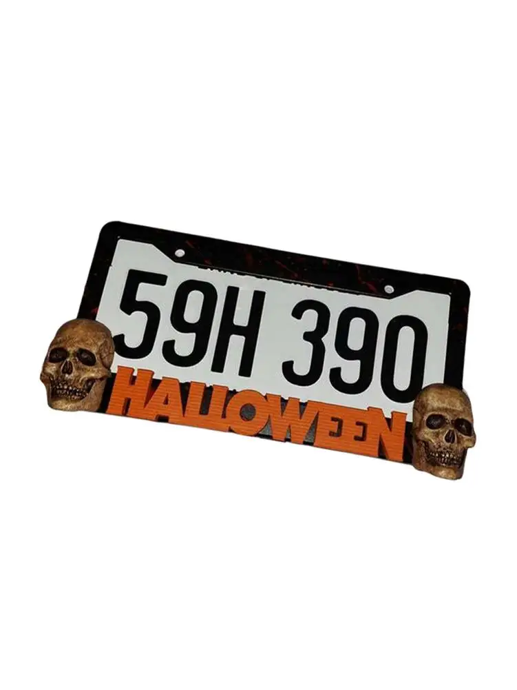

Автомобильные оправы серии Хэллоуин Череп крутая пластина печатные узоры на Хэллоуин и 3D череп Хэллоуин черный металл для грузовика и внед...