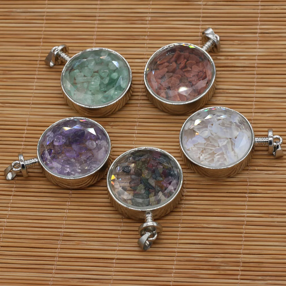 

Wholesale7PCS Natural Stone Amethyst Metal Alloy Round Inlaid Gemstone Pendant Making DIYExquisite Necklace Earring Jewelry Gift