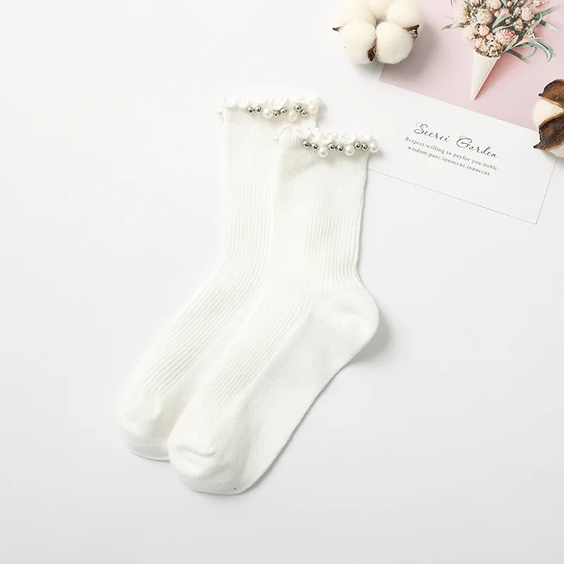 

Candy color autumn and winter pearl wood ear women's socks solid color forest socks women's socks winter cotton pile socks