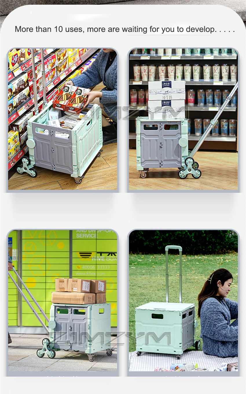 

Outdoor Shopping Cart Supermarket Folding Shopping Cart Portable Camping Food Basket Trolley Cart Household Trolley Car
