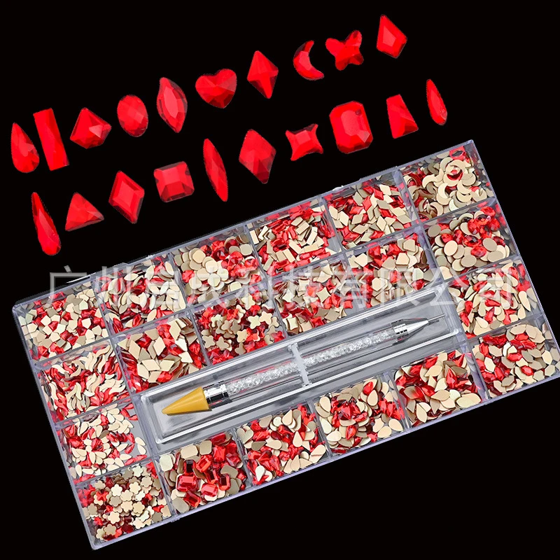 

400PCS/Box Multi-size Glass 3D Nail Rhinestones AB Diamonds Drill Pen Various Shapes Nails Art Decorations Accessories