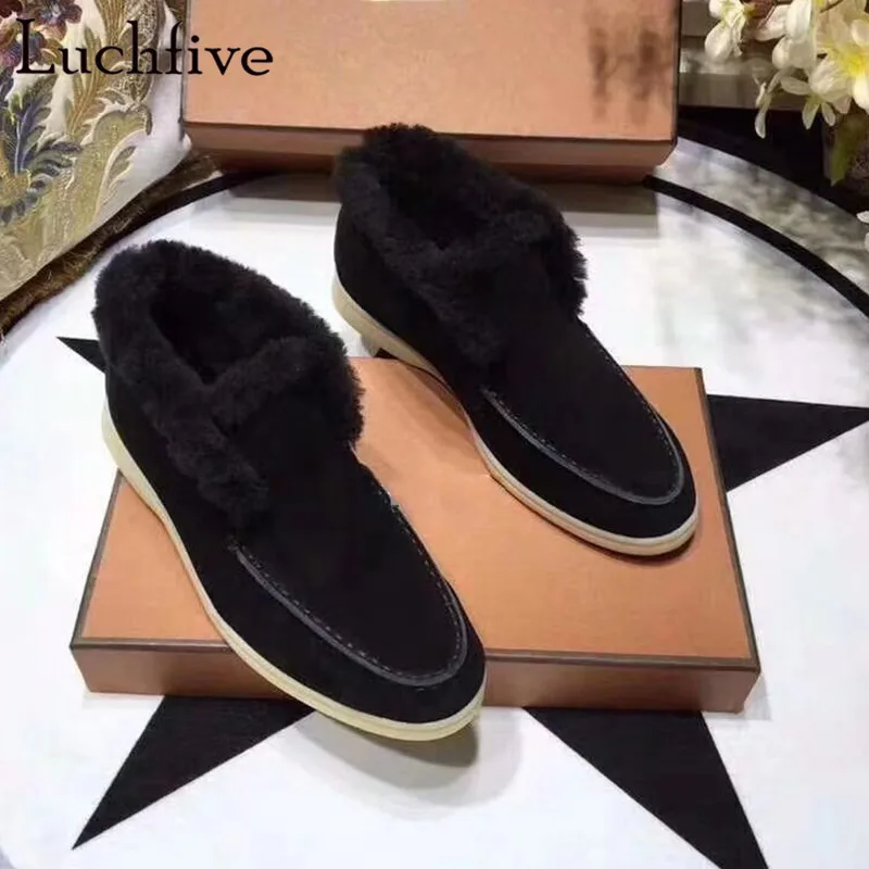 Модные шерстяные зимние женские ботинки обувь на плоской подошве с острым носком