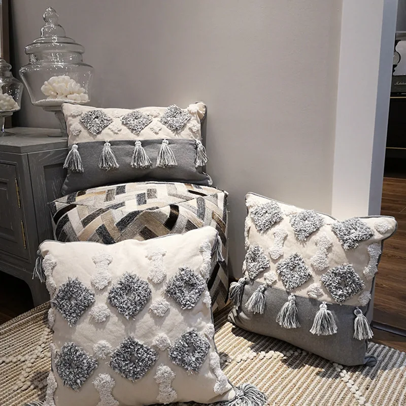 

Moroccan Style Cushion Cover Tuft Tassels Handmade Neutral Decoration Pillow Cover 45x45cm/30x50cm Home Decorative Pillow Case