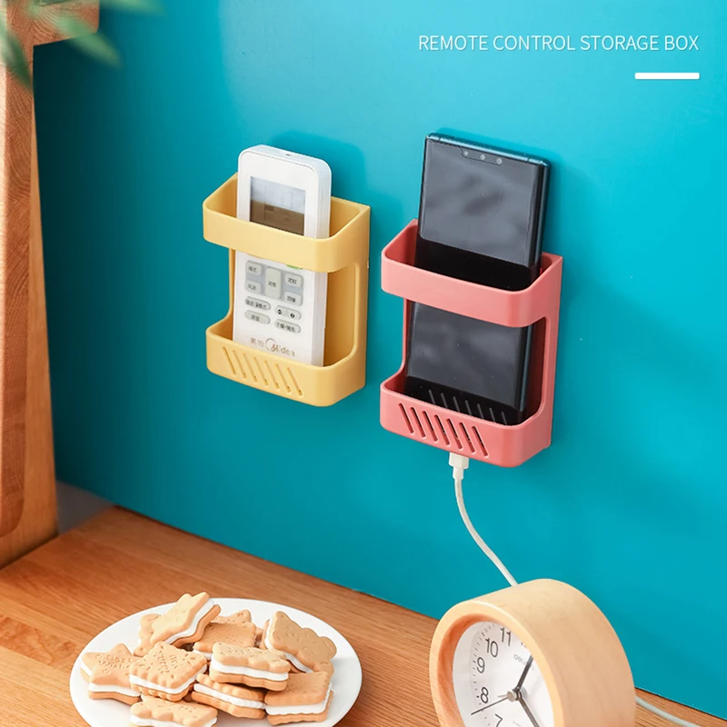 

Newest Punch Free Wall Remote Control Storage Box Mounted Organizer Storage Box Remote Control Mounted Mobile Phone Plug