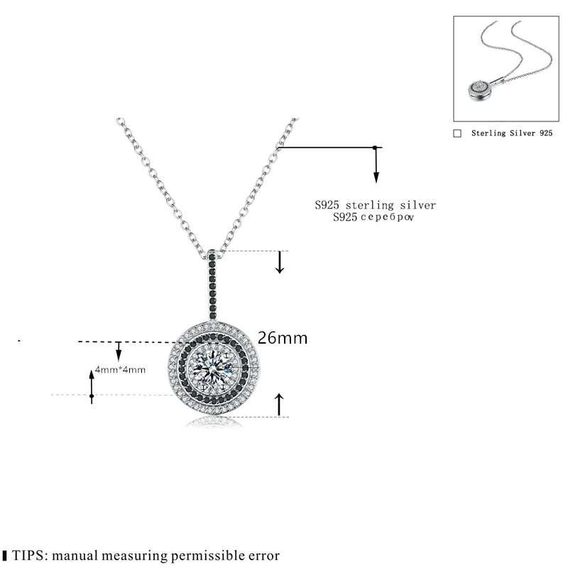 Black Awn Classic Fine Genuine 100% 925 Sterling Silver Slide Necklace Women Jewelry Round Bijoux Femme Necklaces&ampPendants P074 |