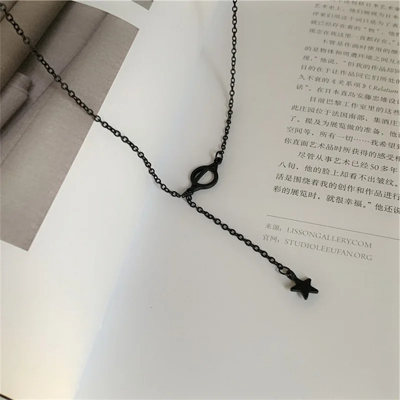 Модная черная Корейская Луна планета подвеска с цветочным узором С бантом колье