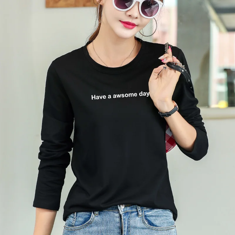 Хит 2019 женская сексуальная облегающая футболка с длинным рукавом буквенным