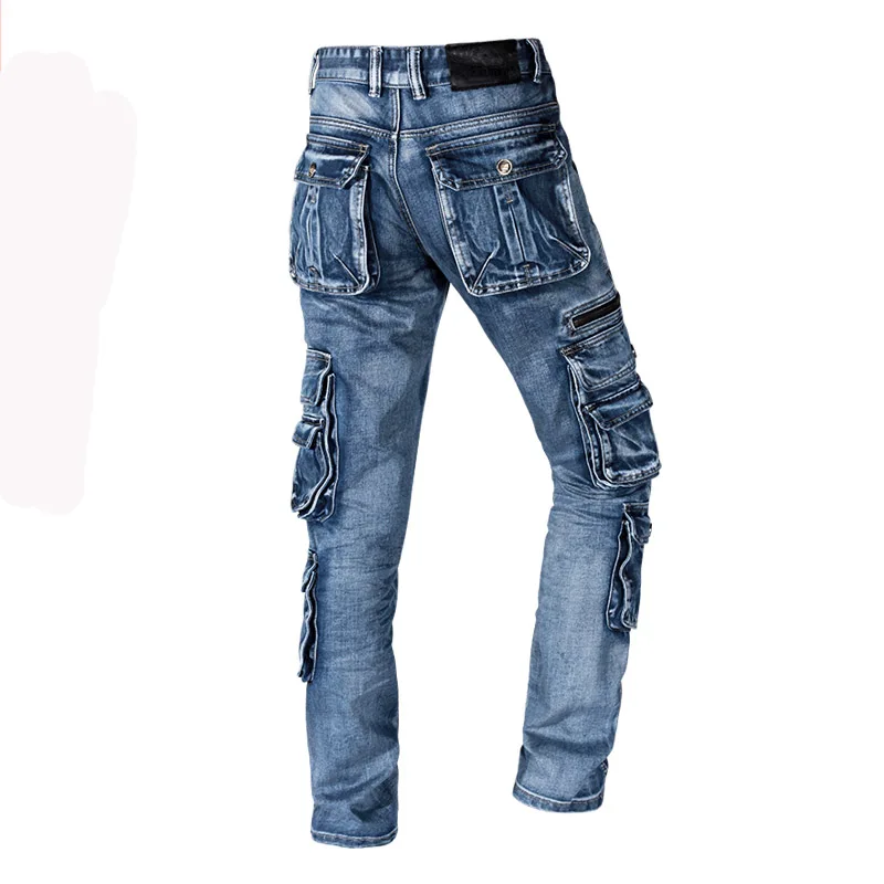 Mcikkny Новая мода Для мужчин грузов Жан брюки с несколькими карманами Slim Fit прямые джинсовые брюки для мужчин мыть размеры 29-40