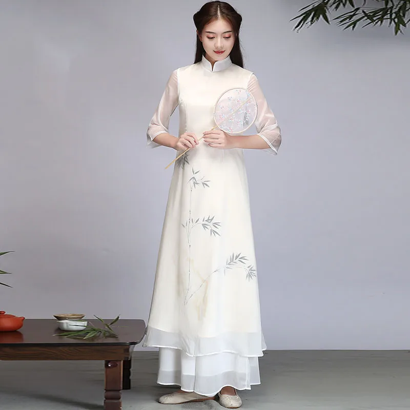 Традиционный Вьетнам 2021 года китайские костюмы ao dai qipao для женщин Цветочный