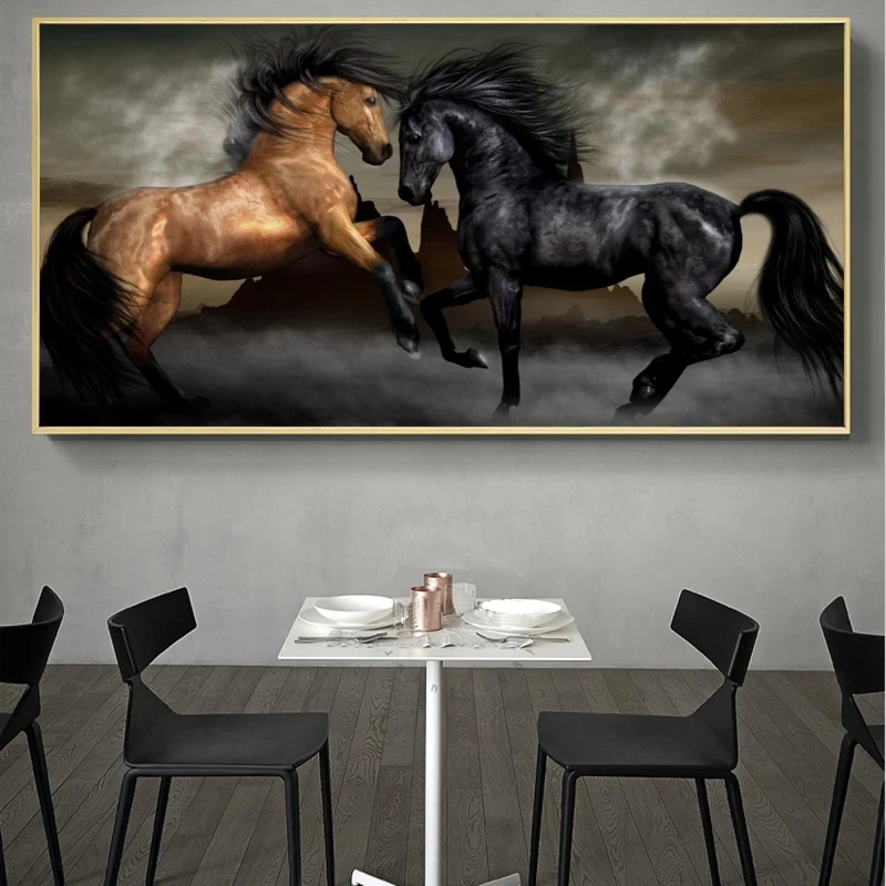

Modern Animals Posters and Prints Wall Art Canvas Painting Two Horses Dancing Pictures for Living Room Cuadros Decor No Frame