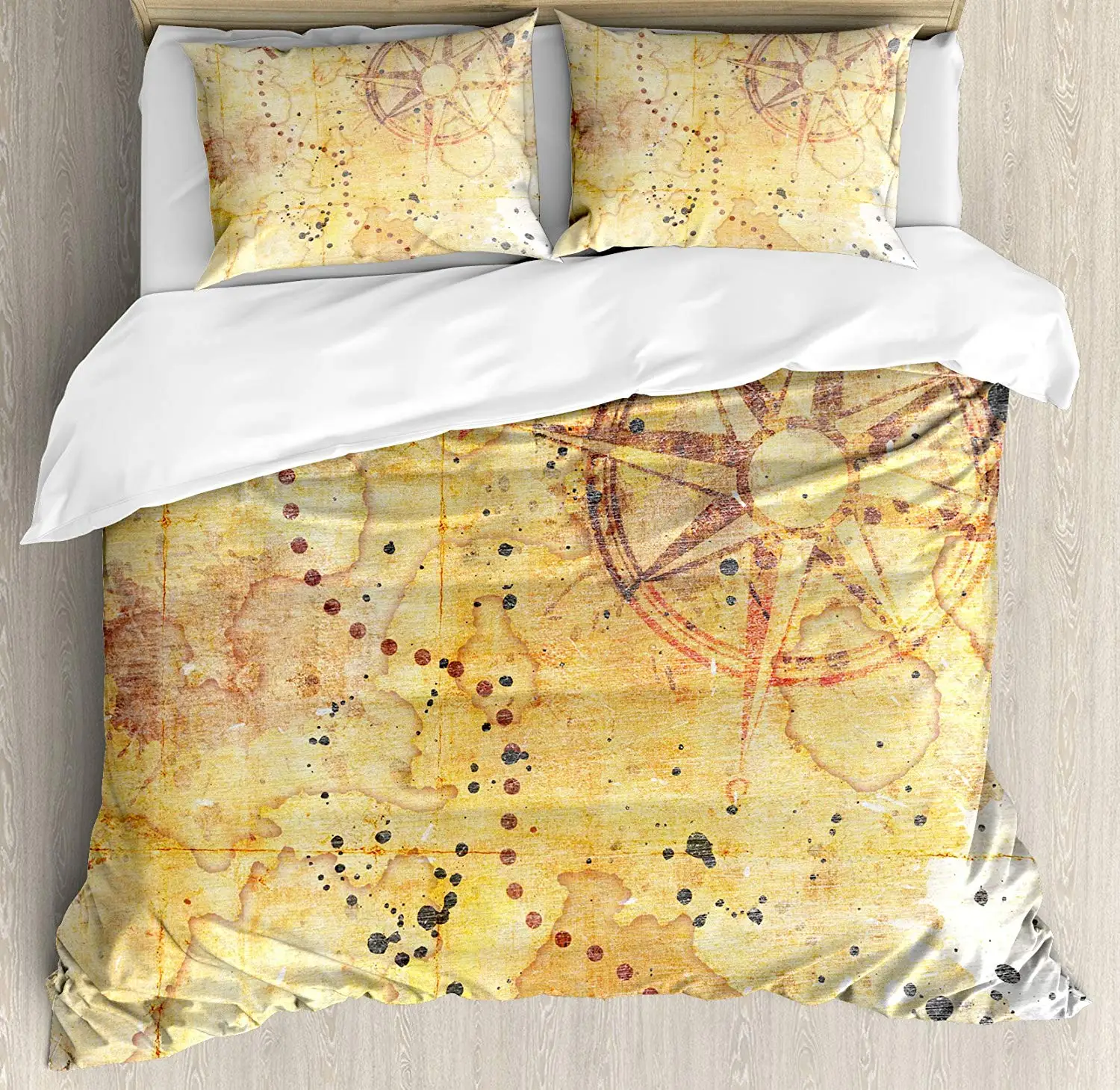 Island Map Duvet Cover Set Antique Treasure Grunge Rusty Style Parchment Print History Theme Boho Design Decorative 3 Piece | Дом и сад