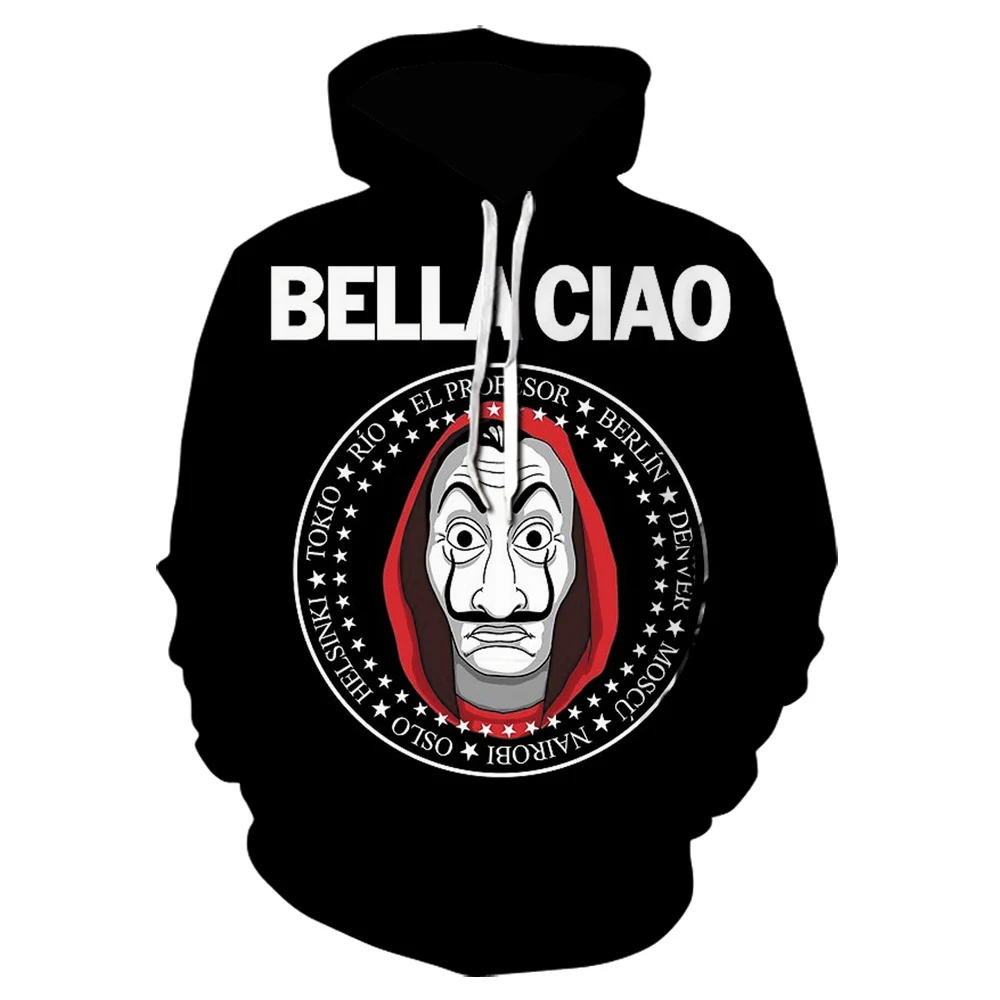 

Harajuku Men Autumn Long Sleeve Hoodies 3D Printing La Casa De Papel Hoodie Fashion Black Hoodie Character Print Hoodie Pullover
