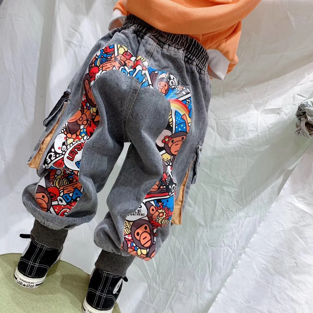 Детские штаны новинка весны 2020 мужские и женские повседневные джинсовые