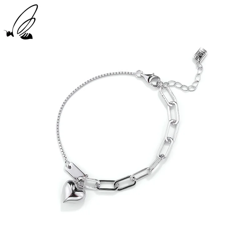 

S'STEEL Sterling Silver 925 Bracelet Splicing Chain Heart Minimalist Gold Silver Gift Bracelets For Women Gothic Style Jewelry