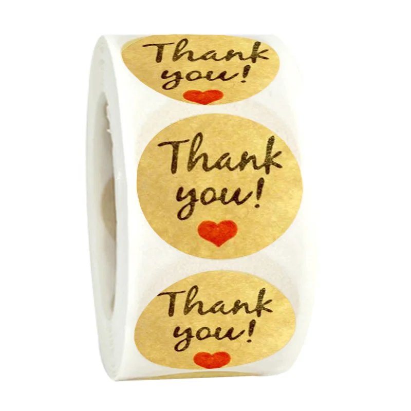 

500PCS/lot Round Vintage Kraft Label Sticker Thank you DIY Multifunction Adhesive Packaging Sealing Label Sticker Gift Stickers