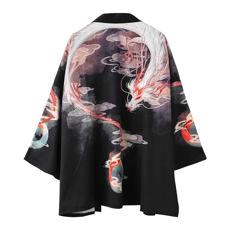 

Dragon Print Samurai Kimono Traditional Costume Men's Stage Performance Clothing Japanese Taoist Robe Restaurants Overalls