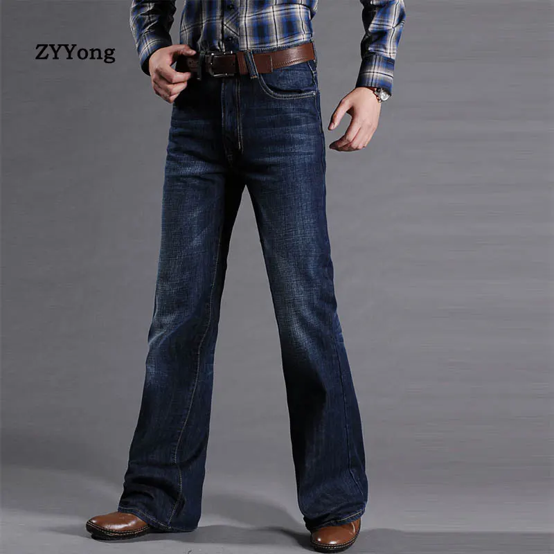 ZYYong Men's flared Jeans, Men's Short-leg Cut Loose Jeans, Classic Denim flared Pants, Elasticated Jeans, Men's Trendy Jeans