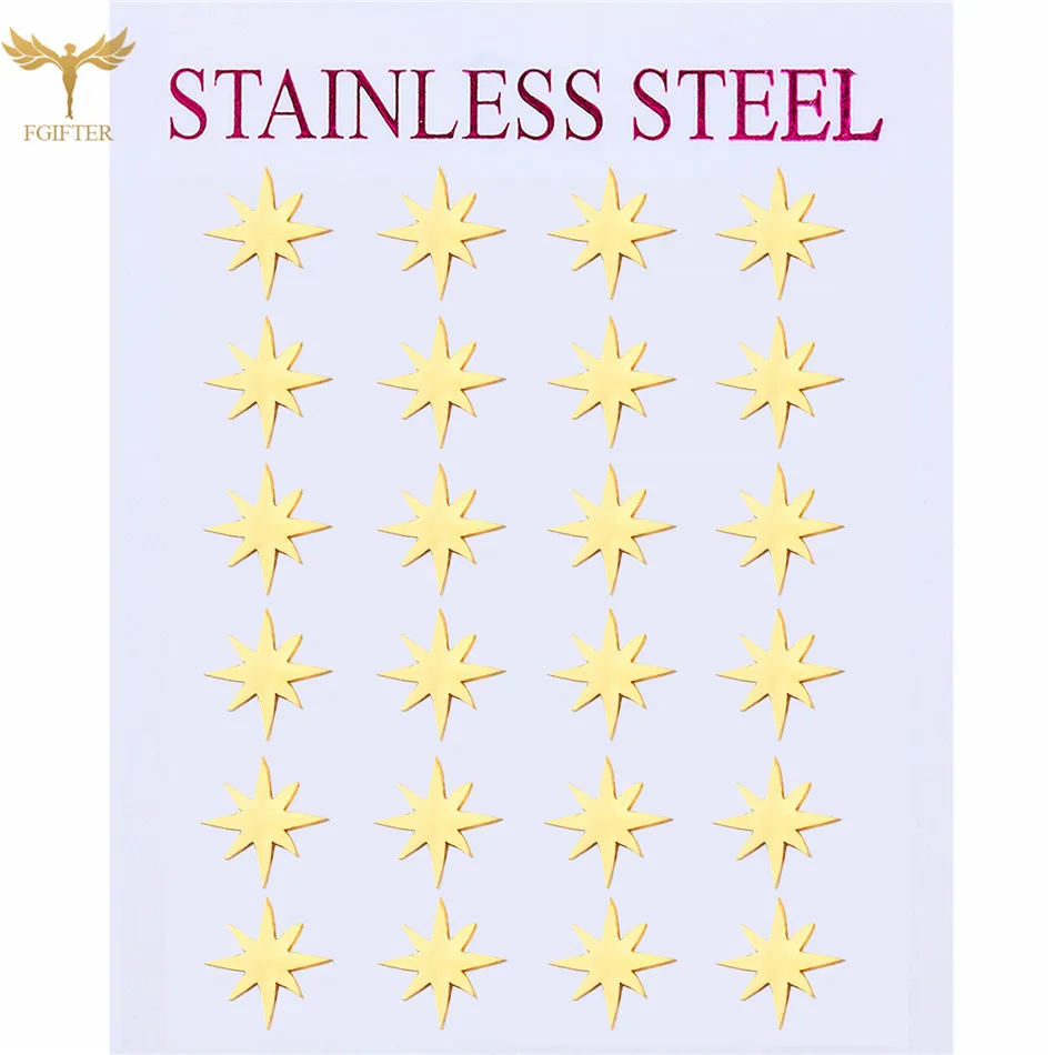 

Eight Awn Star Earrings Arabic Religious Accessories Israel Fashion Jewelry Geometric Ear Studs Stainless Steel Earings 12 Pairs