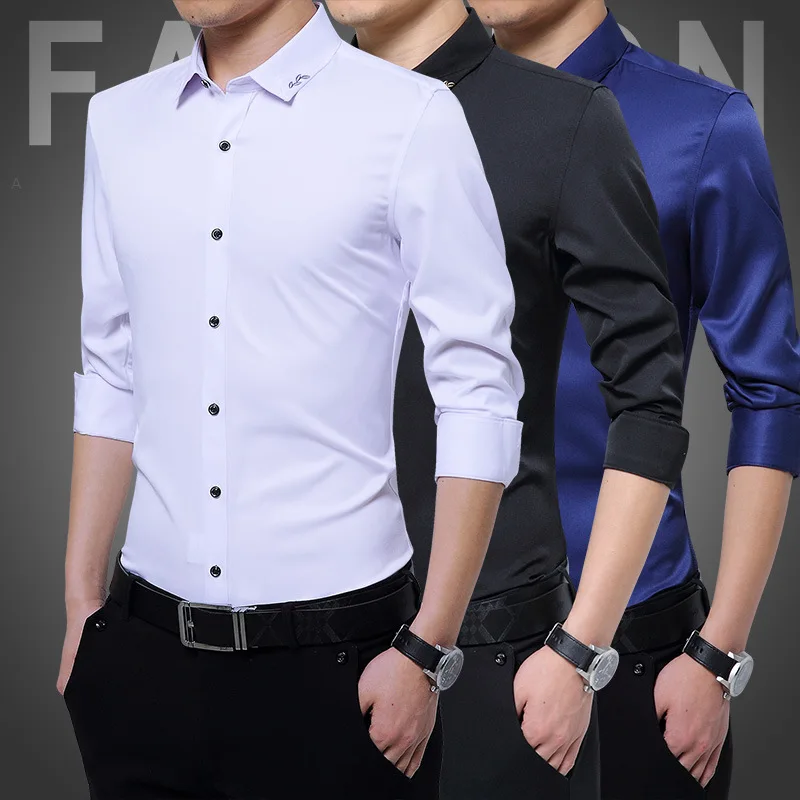 

Dichuangzhe 2020 Autumn and Winter Men's Long Sleeve Shirt Slim Fit Korean-style Anti-Crease Finish Youth Elastic Men'S Wear Shi