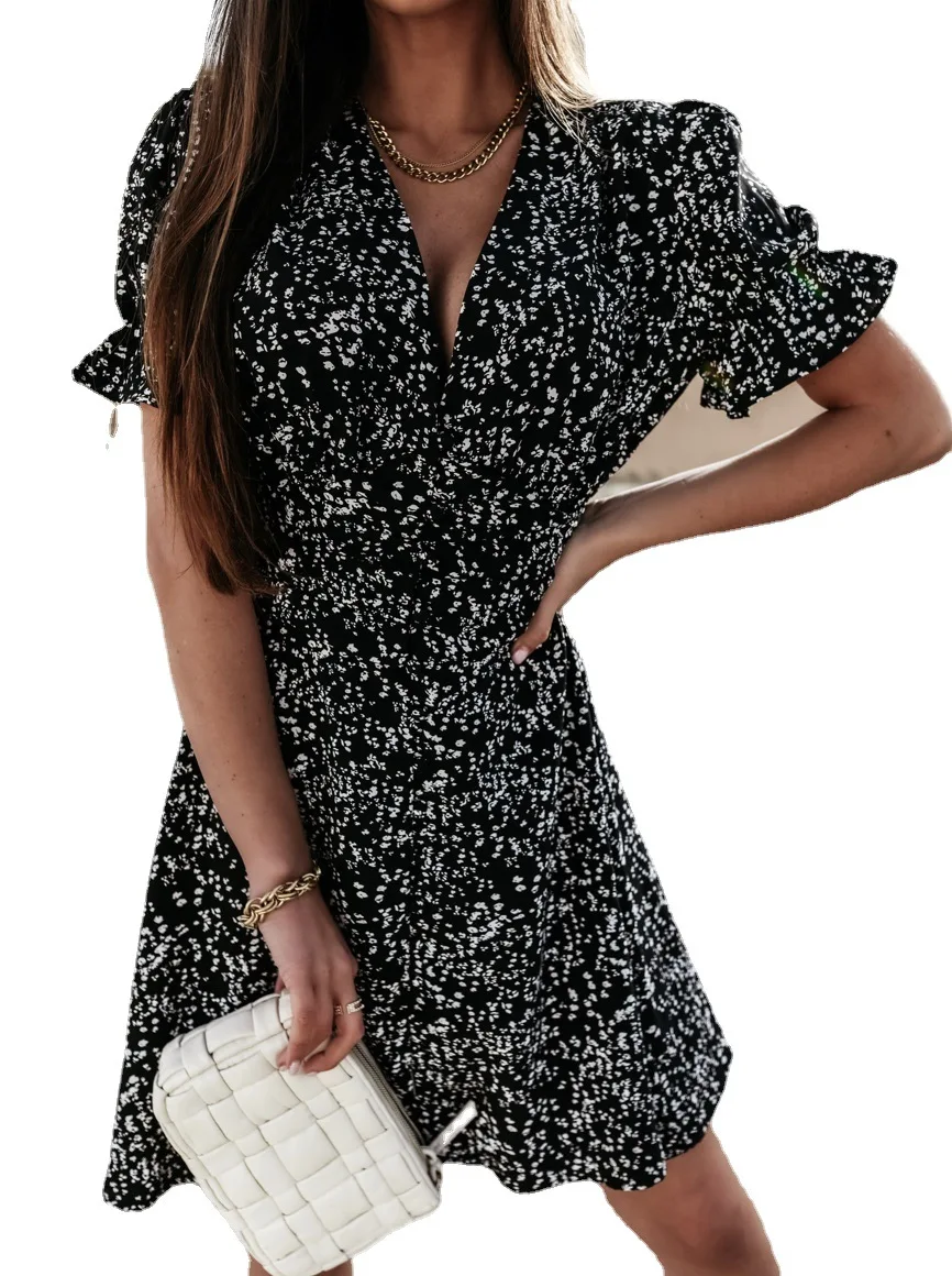 

2021 summer new fashion beach casual printed button skirt dress women