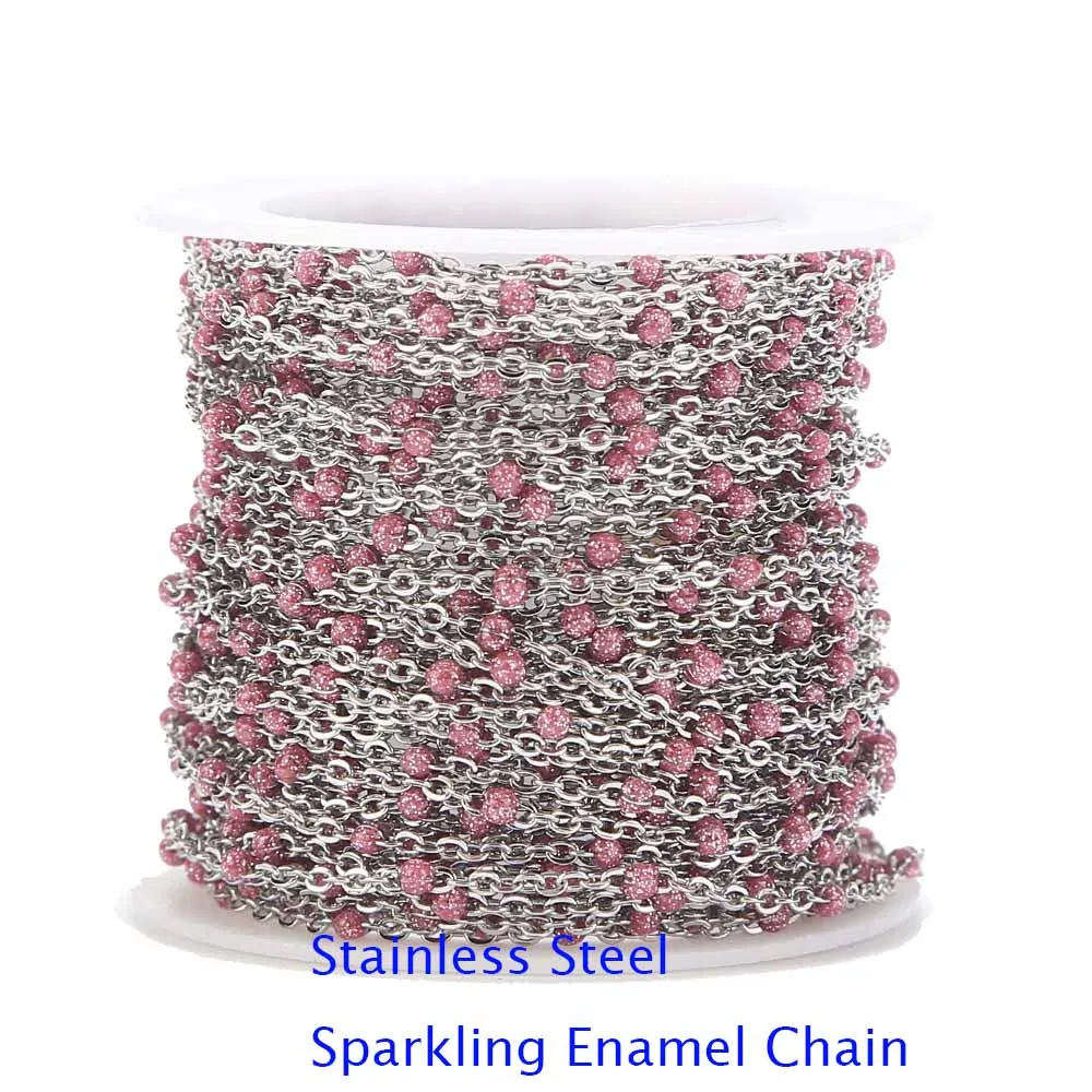 Enamel Sparkle Pink Эмалированная нержавеющая сталь Креста цепи 2 мм черный/белый/красный/розовый Молитвенные Четки цепи для Цепочки и ожерелья DIY Модные украшения Аксессуары - Цвет: Enamel Sparkle Pink