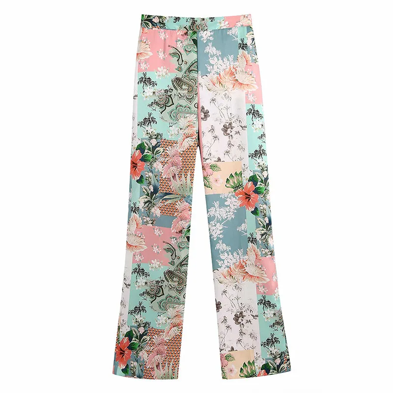 

Women Summer Fashion Print Suits 2-pieces Sets 2021 ZA Kimono Shirts Tops and Trousers Female Casual Street Loose Clothing