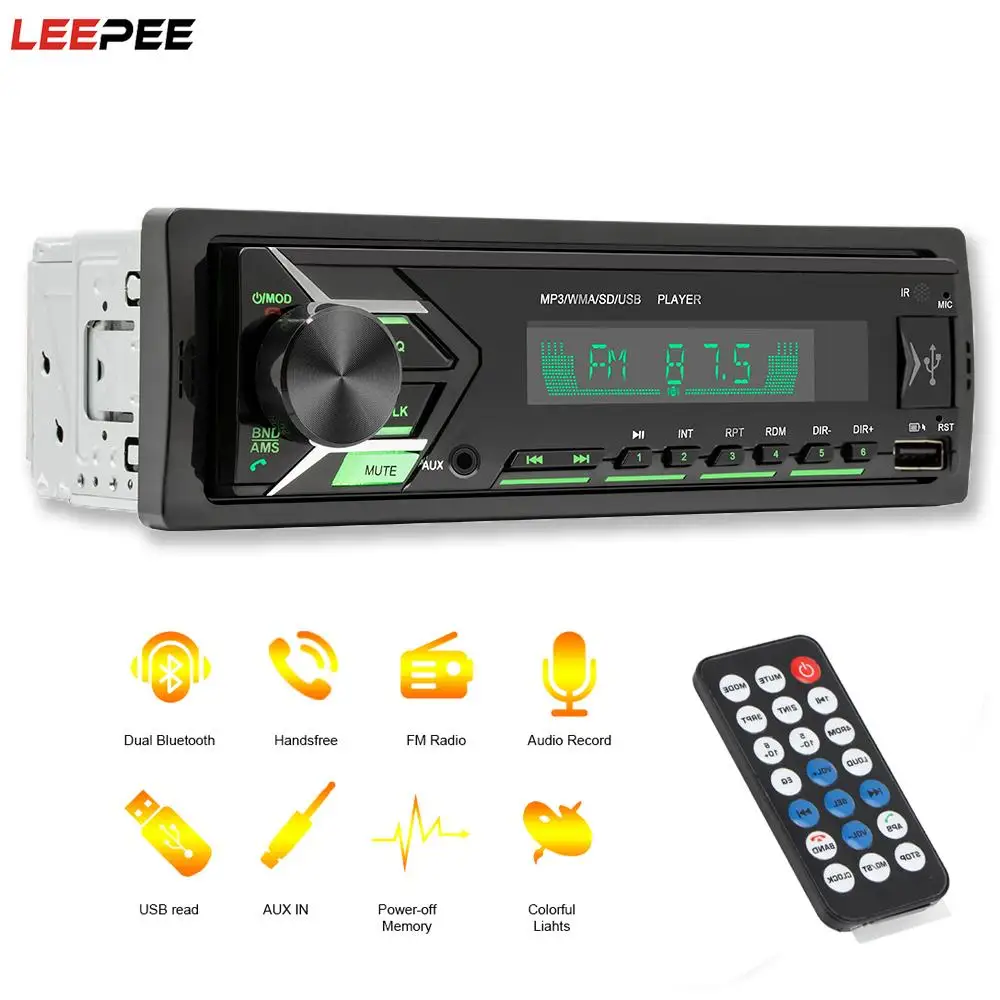 

Аудио радио FM TF USB AUX поддержка автомобильного MP3-плеера Bluetooth стерео In-dash EQ Функция защиты памяти 7 цветов подсветка
