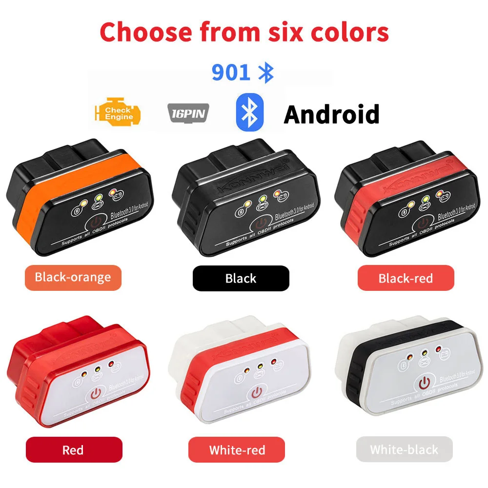 

KW901 ELM327 V1.5 Bluetooth 3.0 OBD II Scanner Code Reader OBD2 Car Diagnostic Tool Auto Fault Detector for Android Free Update