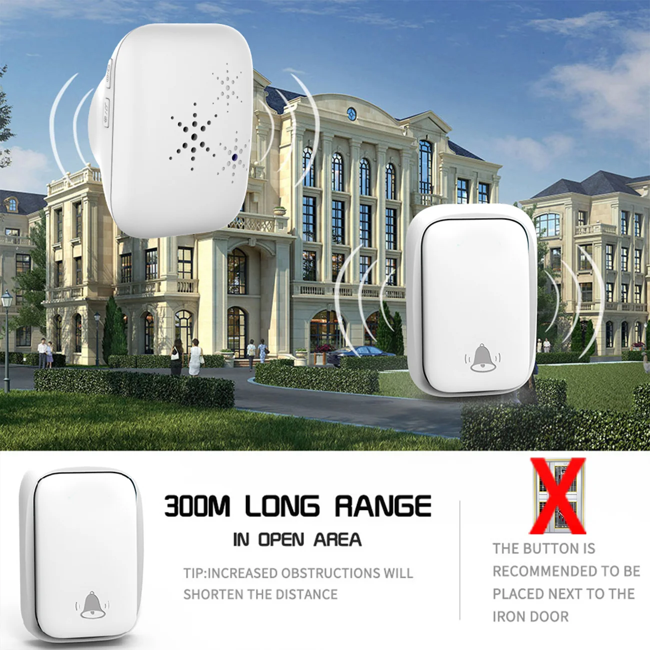 

Waterproof Wireless Doorbell No Battery Required Self-Powered Smart Door Bell Home Cordless Ring Dong Calling