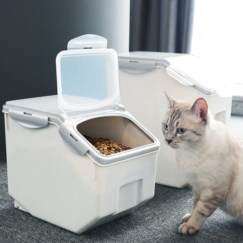 

Pet Cat and Dog Anti-Oxidation Feeder, Dry Storage Fresh Box, Dog Bucket with Measuring Cup, Damp Proof and Insect Proof