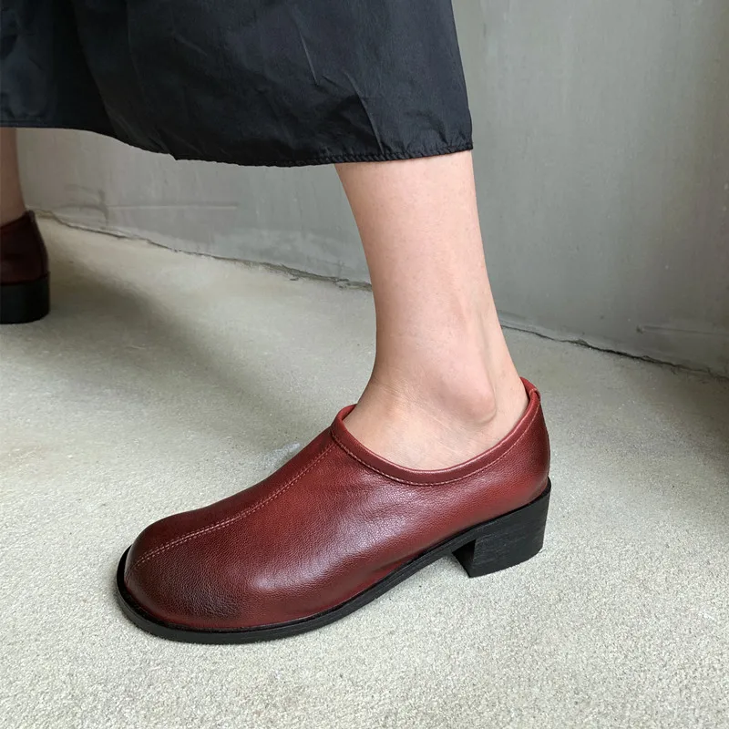 

QUTAA 2021 Women Pumps Soft Genuine Leather Slip On Female Shoes Spring Autumn Casual Round Toe Square Med Heels Size 34-40