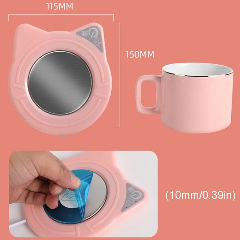 

Cute Cat Coffee Mug Warmer Pad & Cups Electric Power Cup Warmer Heat Beverage Mug Mat Keep Warm Coffee Tea Electric pad