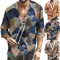 plus size men short sleeve african dashiki printed t shirt hippie ethnic party tops v neck blouse