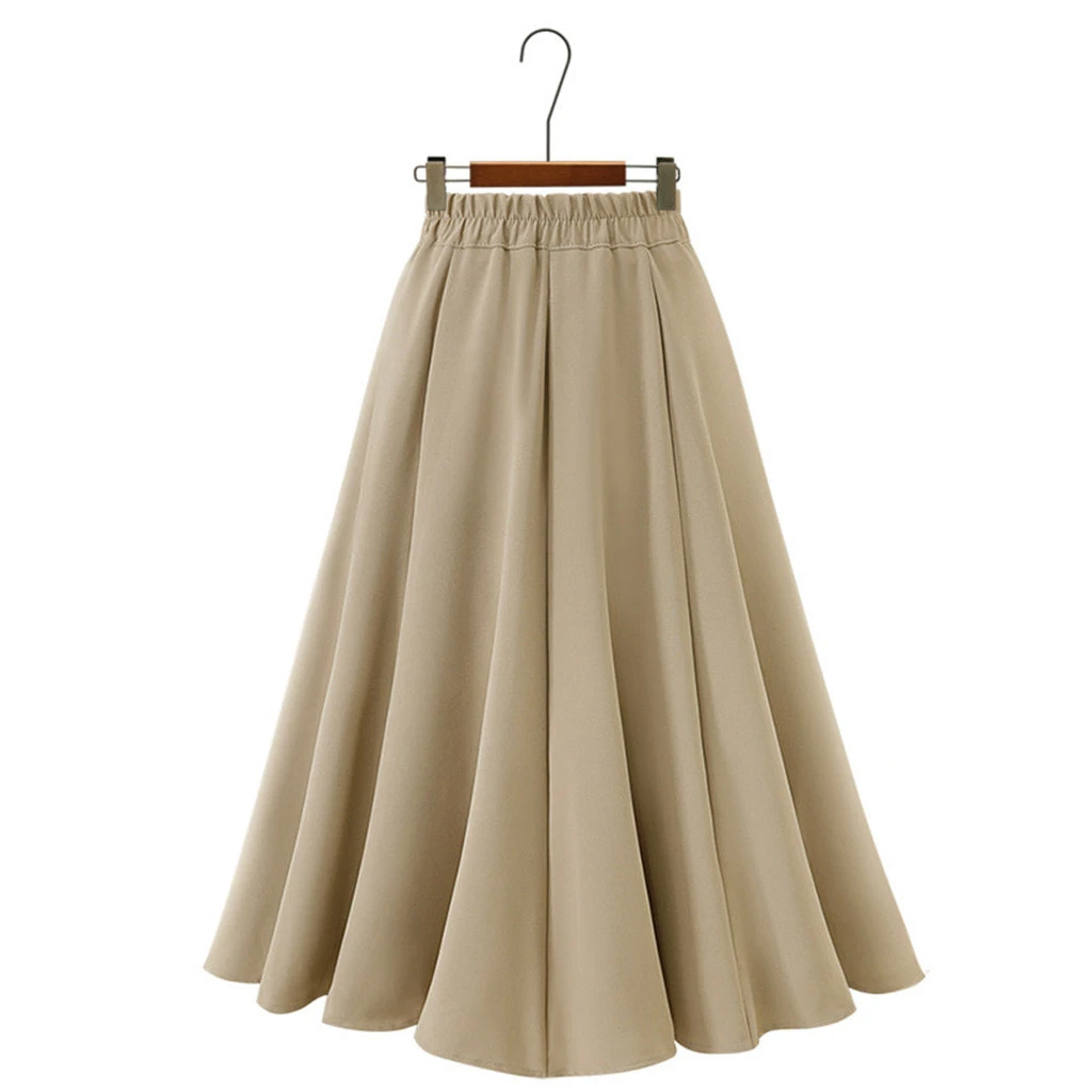 Женская длинная Плиссированная Юбка со страусом Повседневная тонкая Однотонная