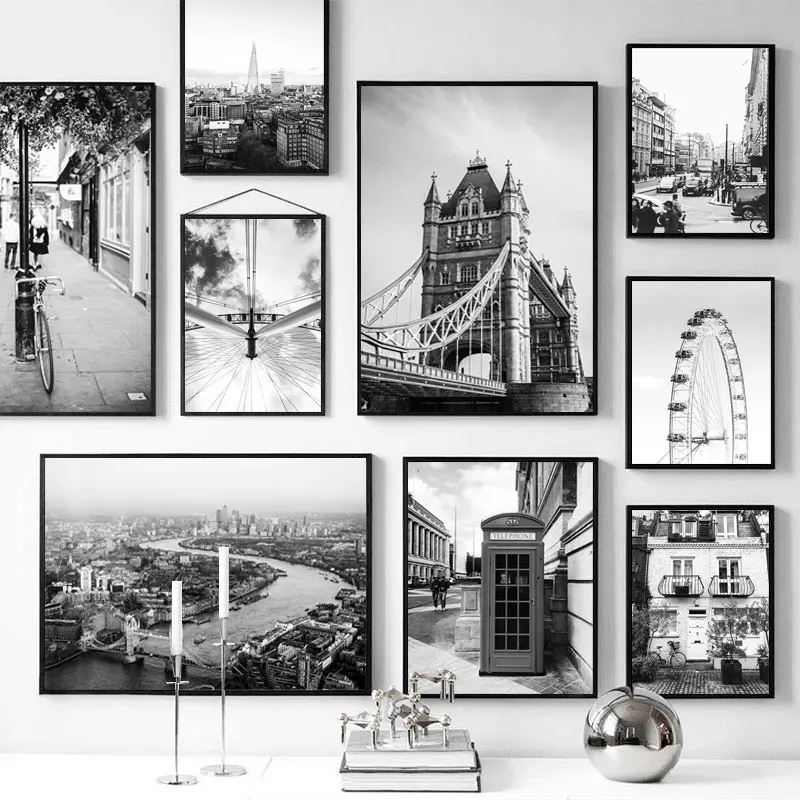 Nordic Стиль Черный и белый Постер &quotЛондон&quot Wall Art украшение изображение для