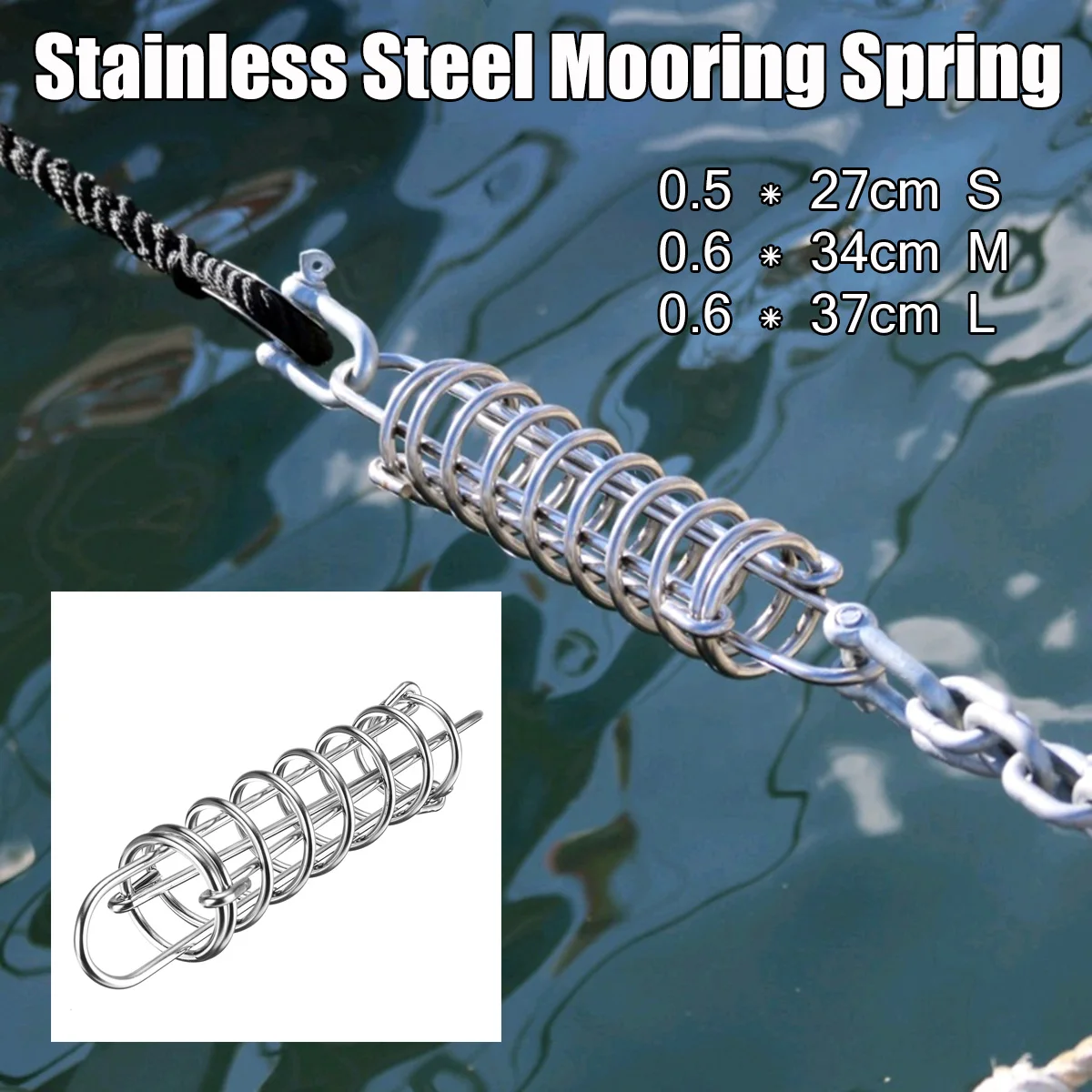 

270/340/370mm AISI Boat Docking Mooring Spring Damper Stainless Steel Boat Snubber Marine Max Load 1000KG Corrosion Resistance
