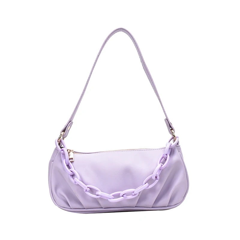 

Fashion Chain Purple Baguette Bags Mini Pu Leather Shoulder Bags for Women 2020 Chain Design Luxury Hand Bag Female Travel