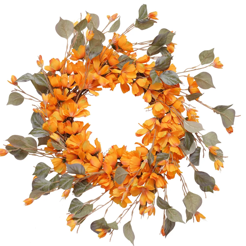 

Simulation Silk Flower Thanksgiving Wreath Gesang Garland Festival Decoration Home Dynamic Fabric Leaves Natural Rattan Ring